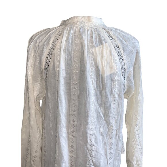 Universal Thread Womens Off-White Long Sleeve Button-Up Blouse w/ Lace Inserts - Picture 7 of 15